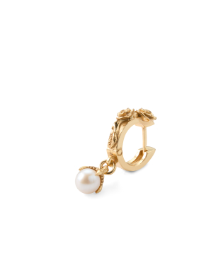 GOLD ROSE PEARL HOOP EARRING