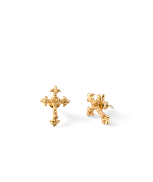 GOLD ROSE CROSS STUD EARRINGS