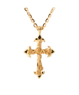 OVERSIZE GOLD ROSE CROSS NECKLACE