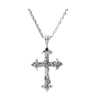 LARGE ROSE CROSS NECKLACE