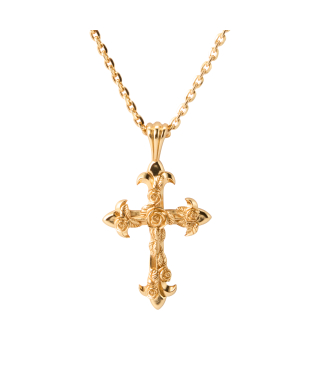LARGE GOLD ROSE CROSS NECKLACE