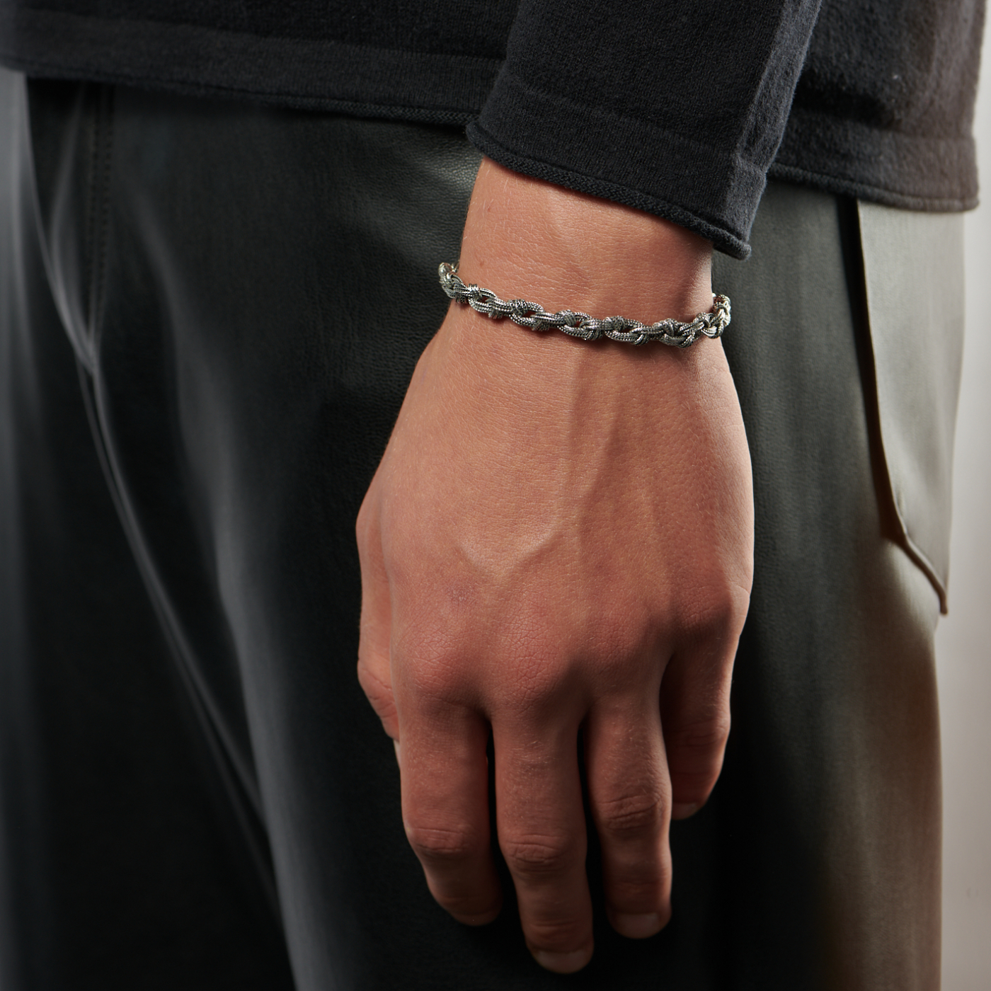 Silver and Black Net Attaractive Design Black Leather Braided Bracelet -  Style A827 – Soni Fashion®