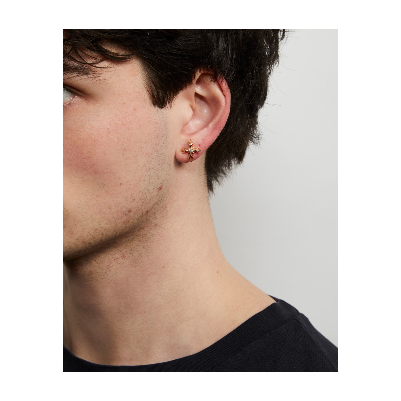 キーホルダー・キーリング emanuele bicocchi SINGLE EARRING CREST (MLE4GSILVER GOLD) Gold plated sterling silver crest crystal earring | EMANUELE