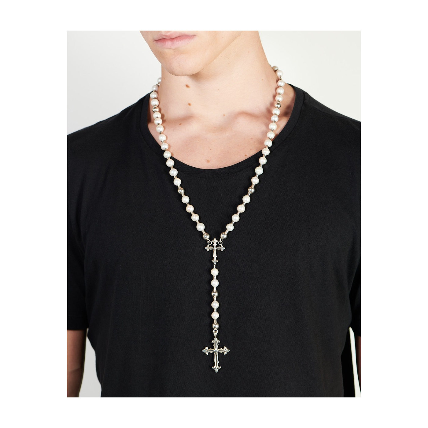 QIGO White Imitation Pearl Rosary Necklace With Cup Gold Jesus Cross Pendant  Catholic Prayer Jewelry - AliExpress