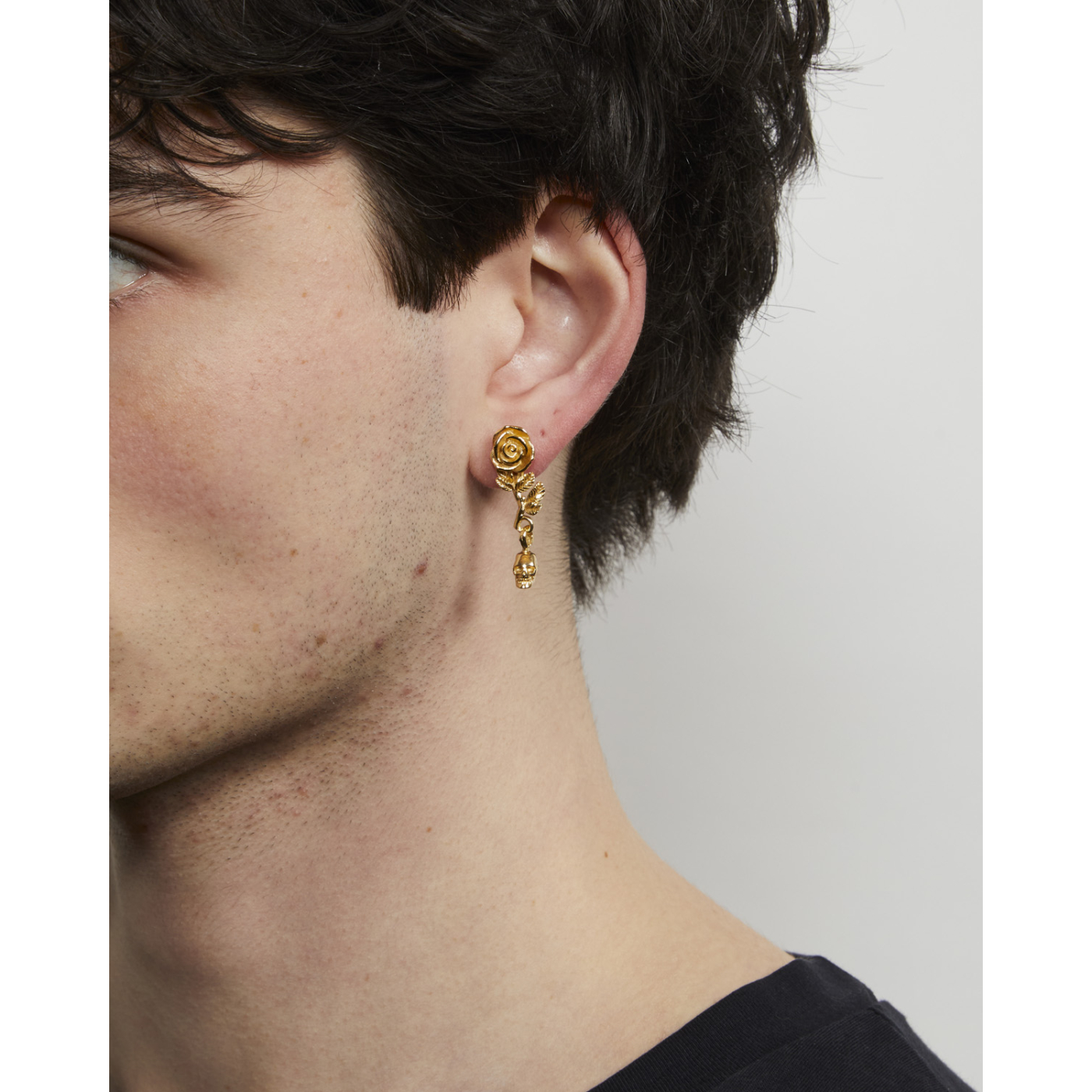 イヤリング emanuele bicocchi EARRING PENDAT ROSE + SKULL Gold Rose and Skull Earring | Emanuele Bicocchi